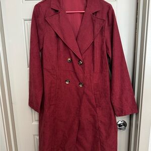 SHEIN Burgundy Double-Breasted Trench Coat